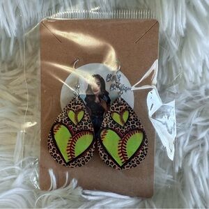 🎀 2/$10 Leopard Heart Softball Earrings